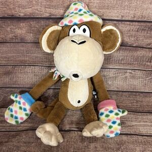 Vintage Bobby Jack Monkey Plush 17" Y2K Polka Dot Hat Scarf Mittens Winter